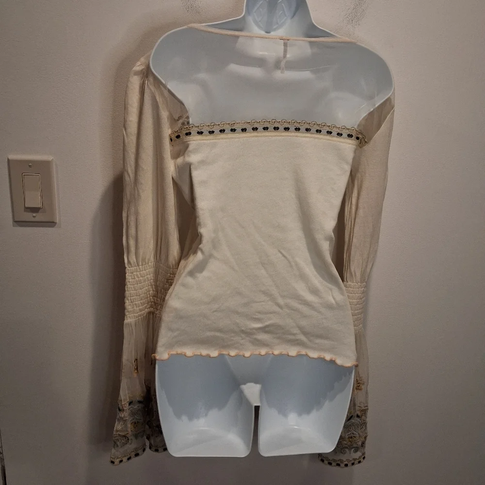 Free People Size S Ivory High Tides Boho Bell Sleeves Top